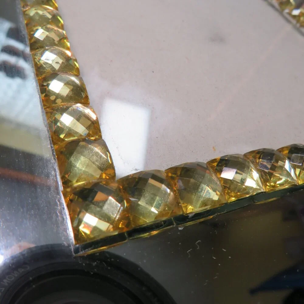 Beveled Mirror Glass Picture Frame with Yellow Rhinestone border High Quality